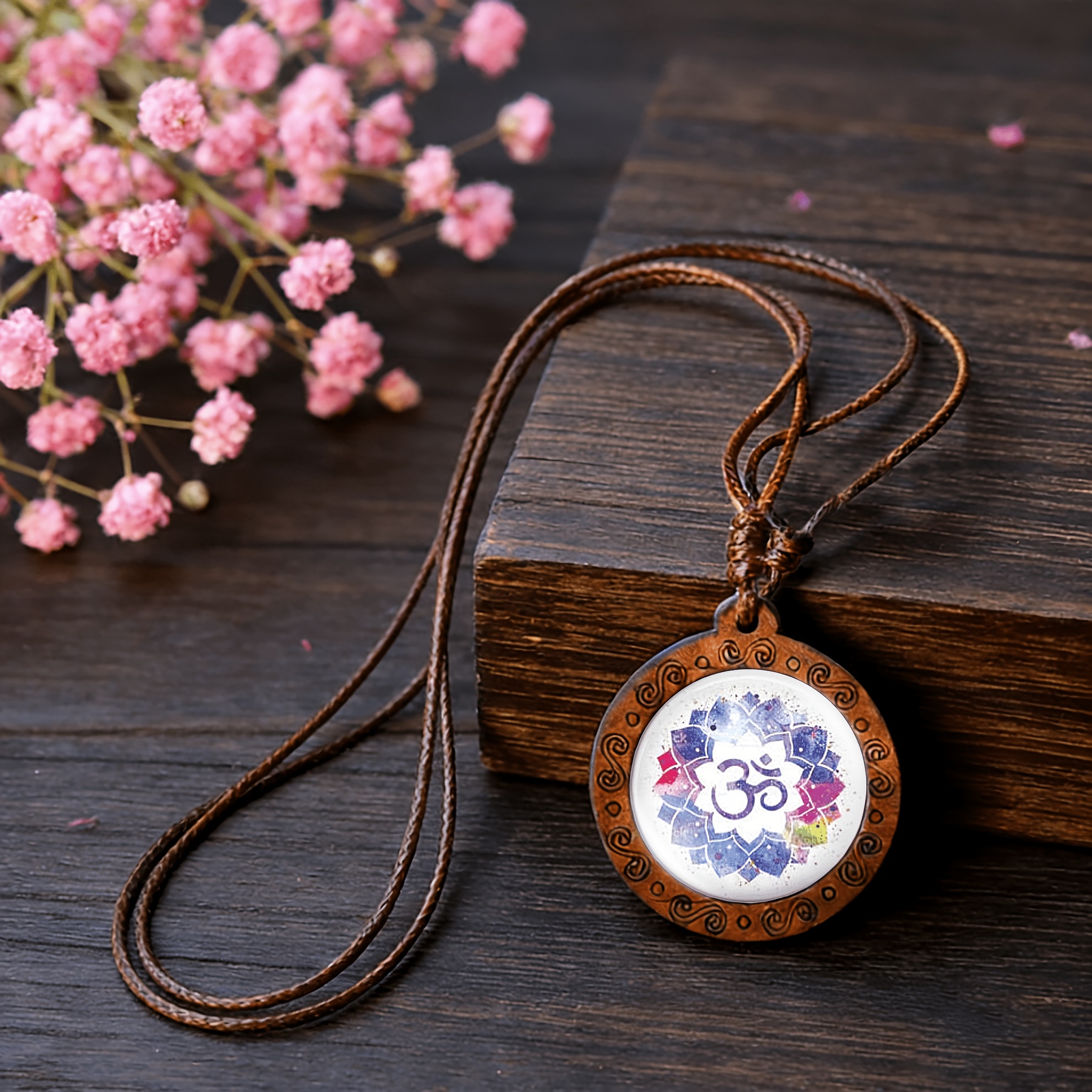 Handmade Vintage Wood & Gemstone Necklace, Unique Gift