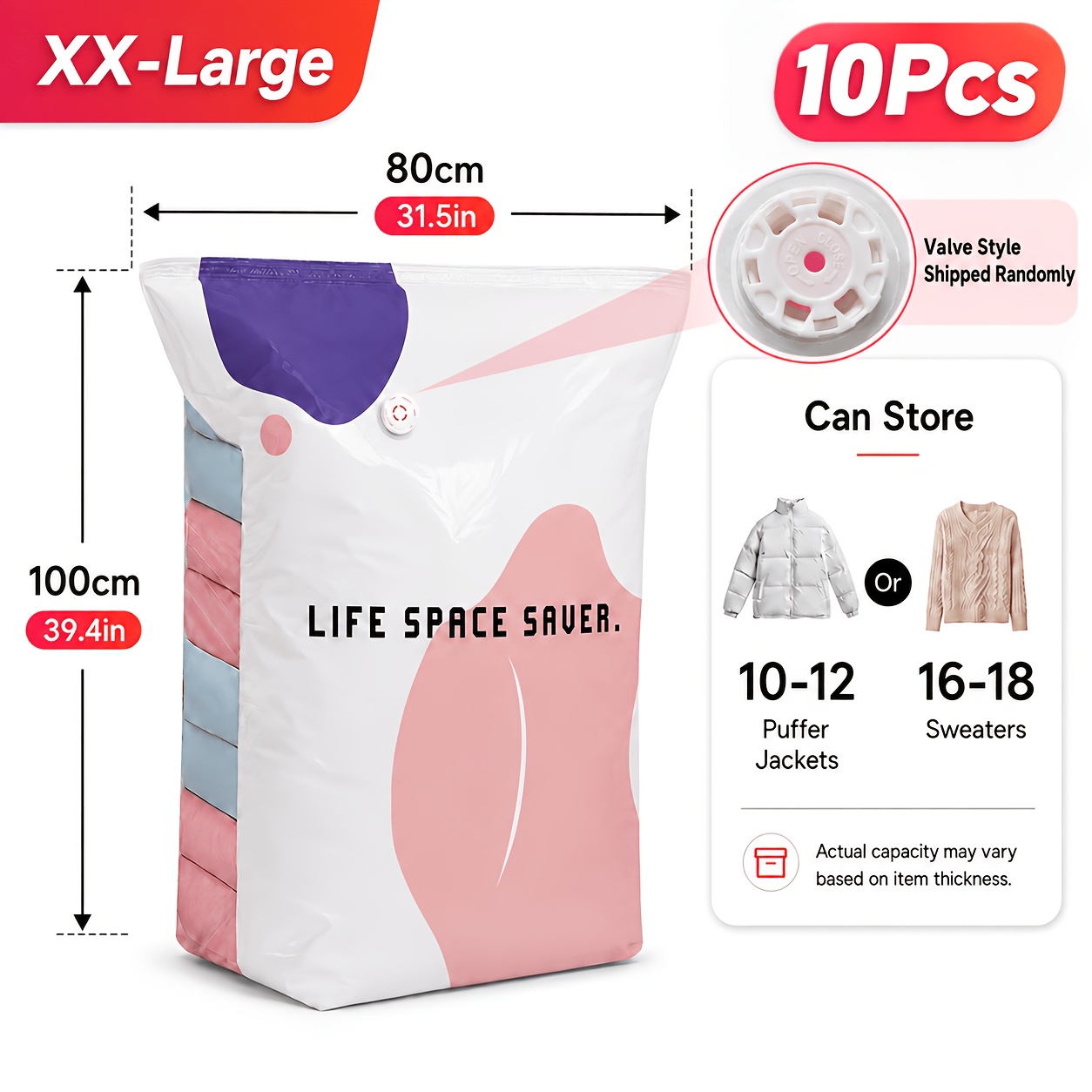 TEMU 10 stuks Extra Kompreszakken, Druk-om-te-sluiten, Pompvrije Heavy-Duty Vacuümzakken, Ruimtebesparend, Geschikt voor Kleding, Dekens, Reizen,