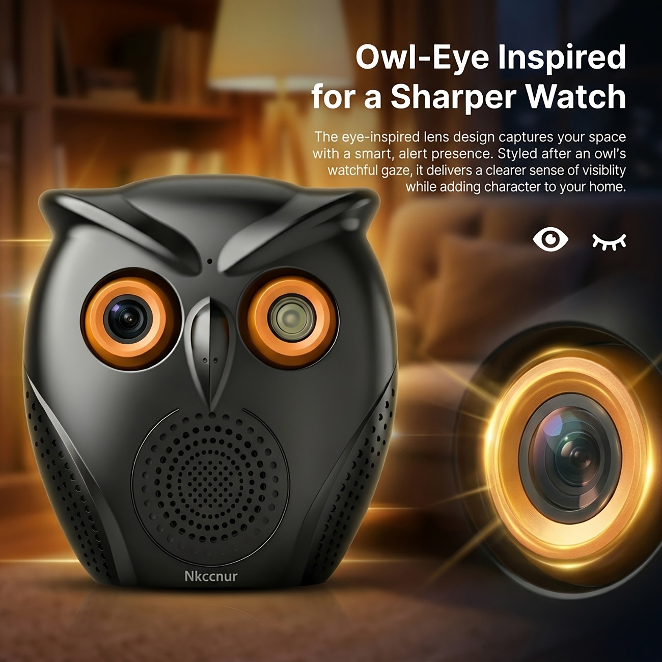 TEMU Indoor Owl Camera, 2.5k Qhd Resolution, Indoor Security Camera, Night Vision, Audio, Cute , Wireless Monitoring Camera, Indoor Home Security