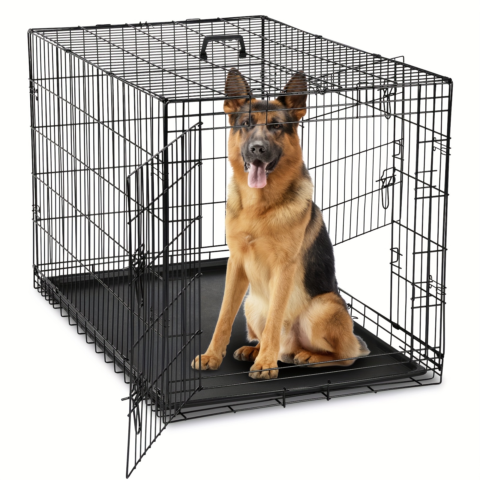 

Dog Crate With Divider Panel, 24 Inch Double Door Folding Metal Wire Dog Cage With Plastic Leak-proof Pan Tray, Pet Kennel For Indoor, Outdoor, Travel