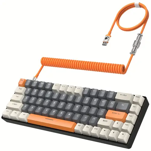 compact 65 mechanical gaming keyboard with rgb led backlight anti tactile blue switches coiled c to a cable portable design for 5 pc dark gray white