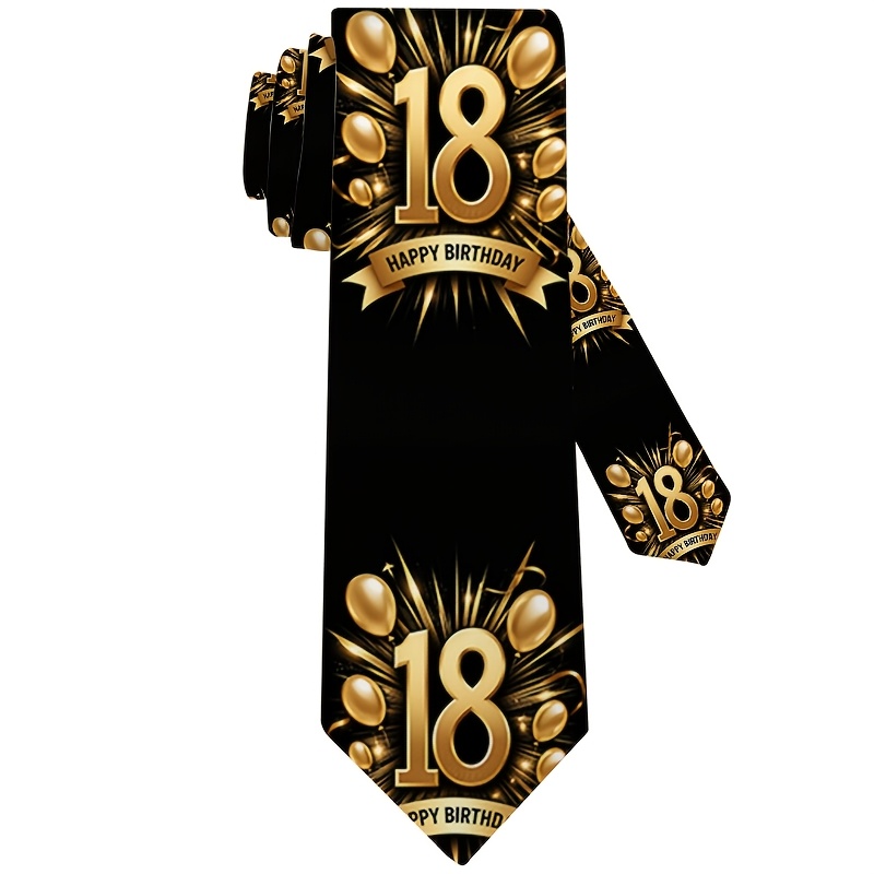 Image of 1pc, Happy Birthday Elements Print Necktie, Perfect For Parties, Holidays, And Casual Attire, Accessory | Stylish Tie-perfect Gift For Men