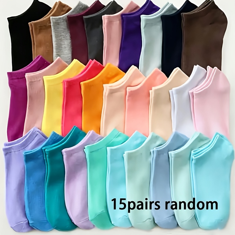TEMU Random 15 Pairs Of Men's And Women's Spring And Summer Versatile Solid Color Candy Color Shallow Boat Socks, Daily Casual Versatile Lightweight,