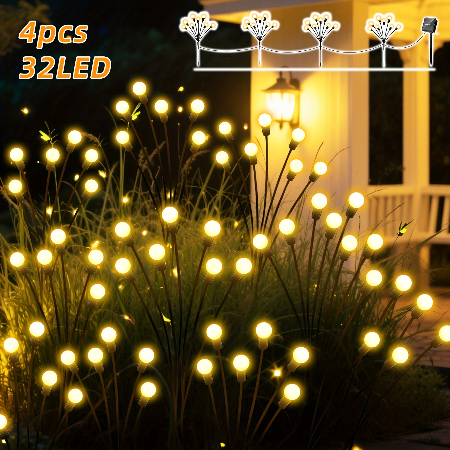Image of 4pcs, Solar Firefly Smart Light, 8 Flashing , Equipped With Smart Light Sensor To Automatically Turn , Suitable For Garden, Courtyard, Trail, Home, Party, Wedding, Christmas Decoration