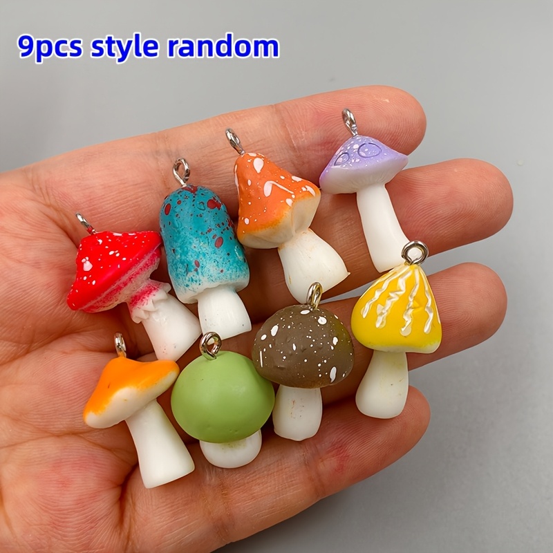 TEMU 9pcs Random Mushroom Vegetable Charms, Suitable For Jewelry Making, Party Additions, Earrings, Necklaces, Bags