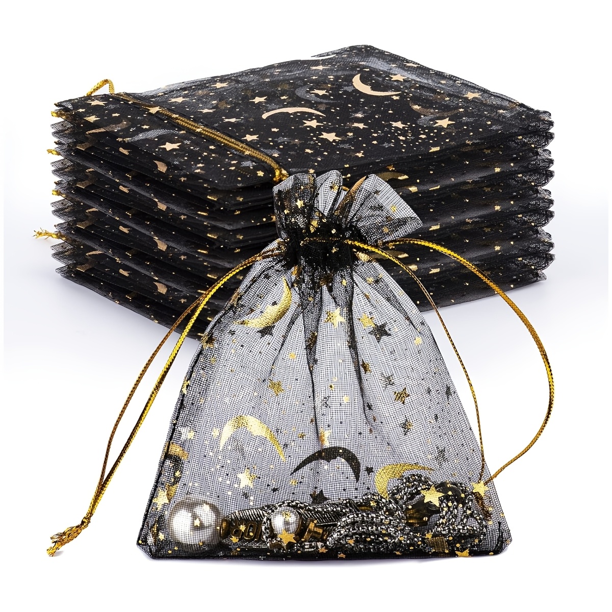 

20pcs Moon And Organza Gift Bags, Black Tulle Candy Pouches For Eid, Ramadan, Weddings, Valentine's Day, Parties, Jewelry - 3. 5.9 Inches