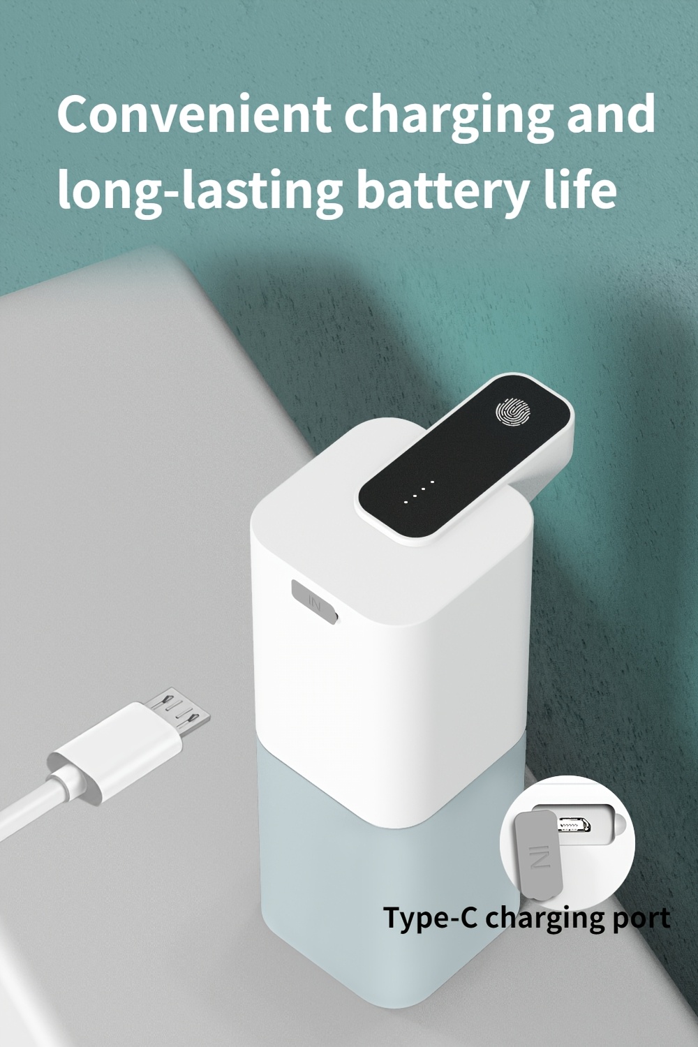 automatic soap dispenser 4 adjustable output levels 3 spray   400ml capacity   usb c rechargeable lithium battery 500mah freestanding plastic material with reusable design for easy and   details 1