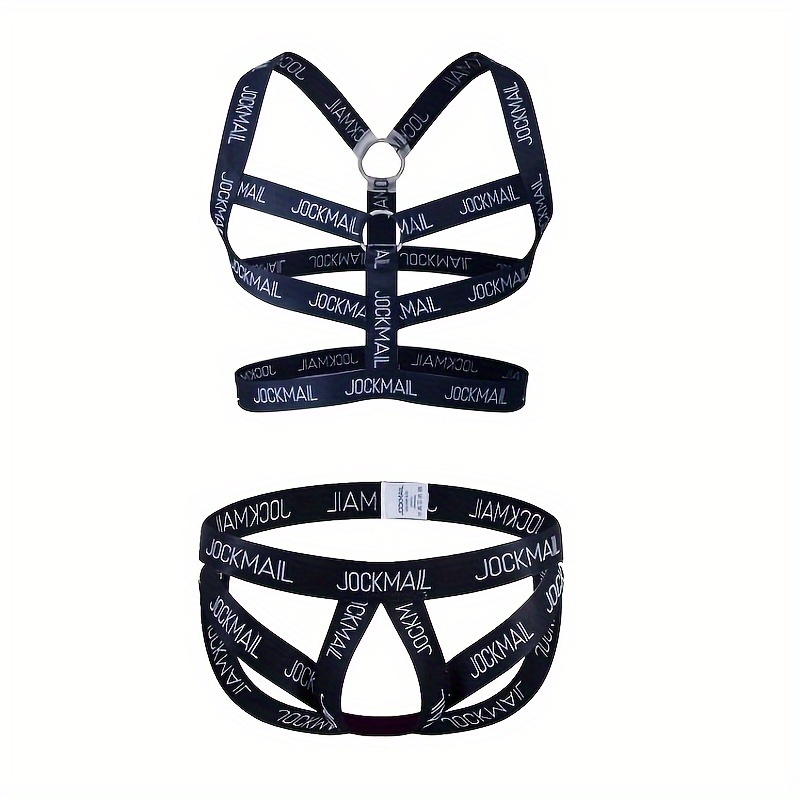 Men's Elastic Shoulder Strap Sexy Bare Chest Fringe Airy Sexy Personalized Muscle Chest Strap + Sexy Underwear Set Letters Random