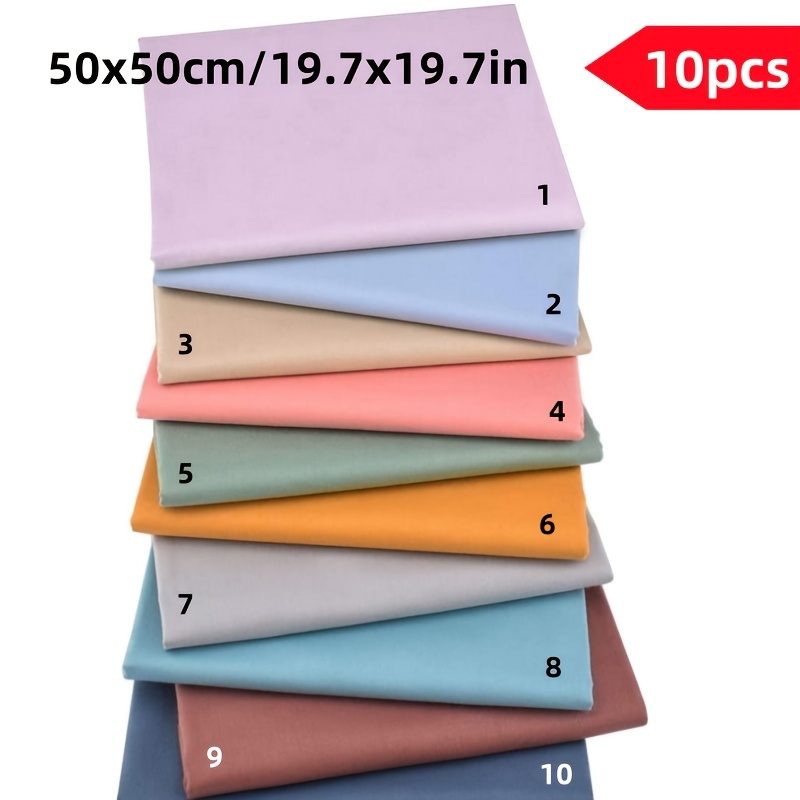 Image of 10pcs High-quality Nordic Solid Color Fabric Series - Pre-cut Twill Fabric For Handmade Quilting - Random Pattern Colors - Suitable For Sewing And Quilting, Hand Wash