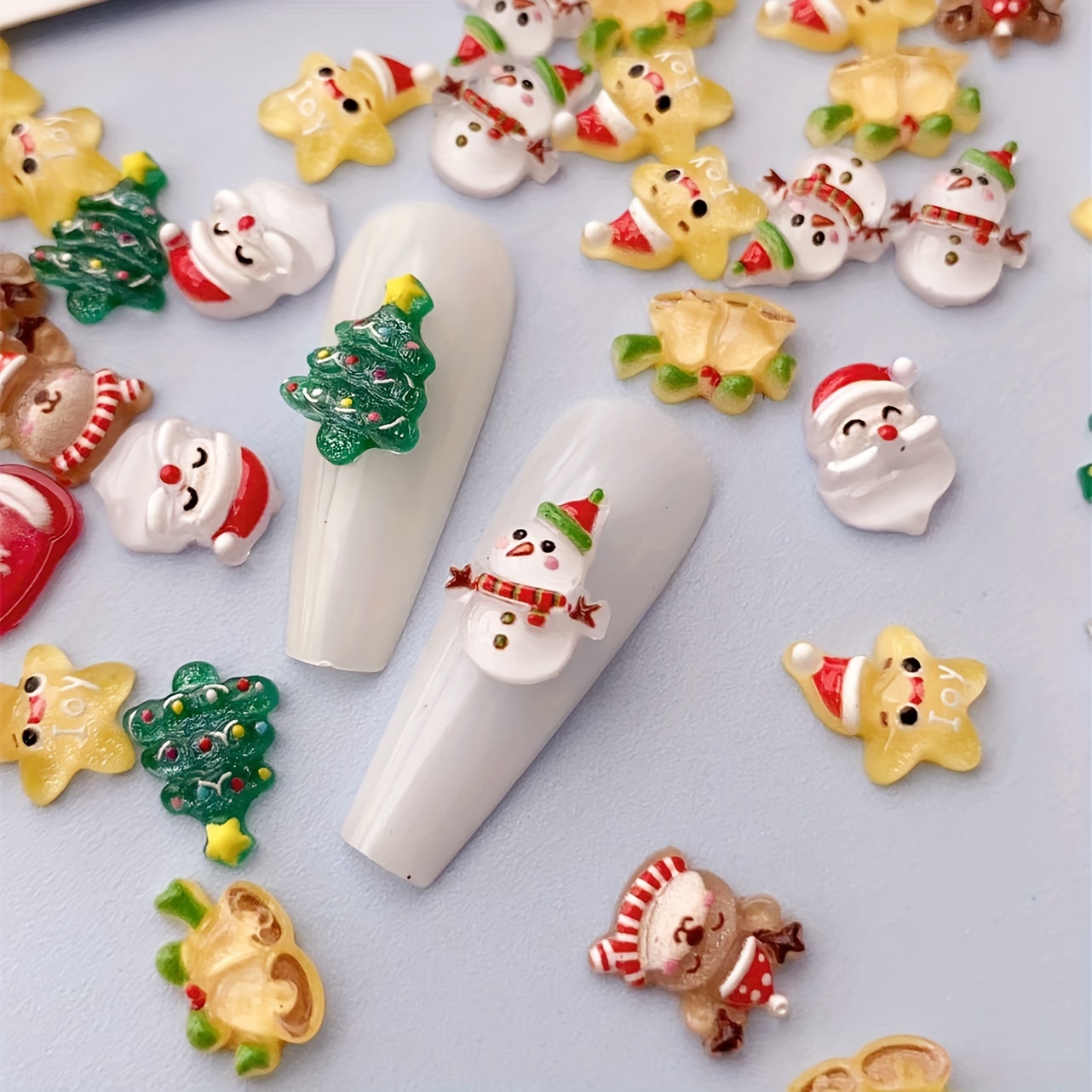 

50pcs Christmas Nail Charms Set - Snowman, Santa Claus, Reindeer & Bell Designs For Diy Manicure Decorations, Christmas Tree, Random Mixed Styles