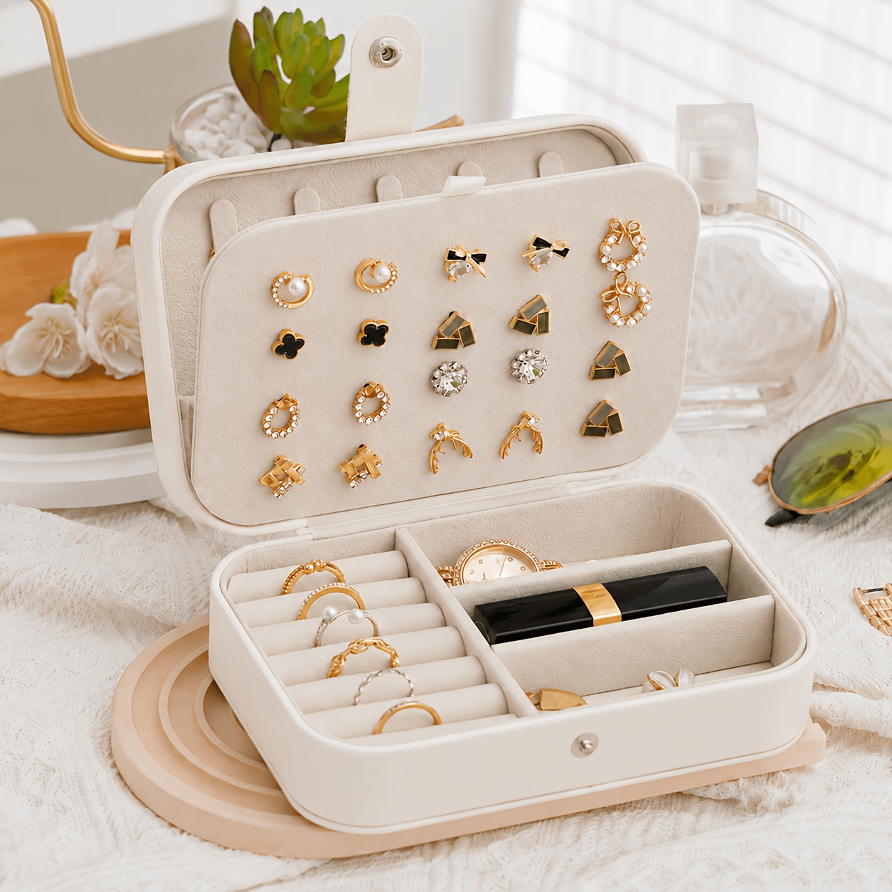 TEMU Boîte de rangement pour bijoux 1 pièce, boîte à bijoux 2 couches de grande , boîte de rangement pour bijoux de bureau avec serrure, boîte de