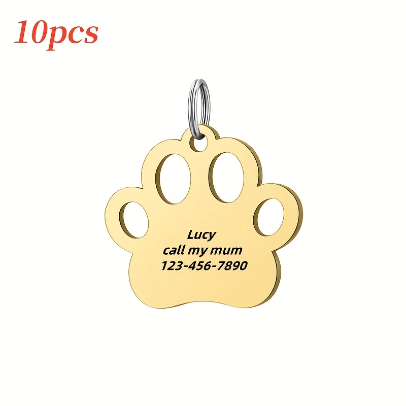 10pcs Customizable Dog ID Tags with Elegant Hollow Paw Print Design
