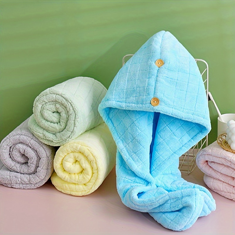 YFONG Paquete de 3 toallas de microfibra para el cabello, toalla de pelo  con botón, toalla de pelo súper absorbente para cabello rizado, toalla