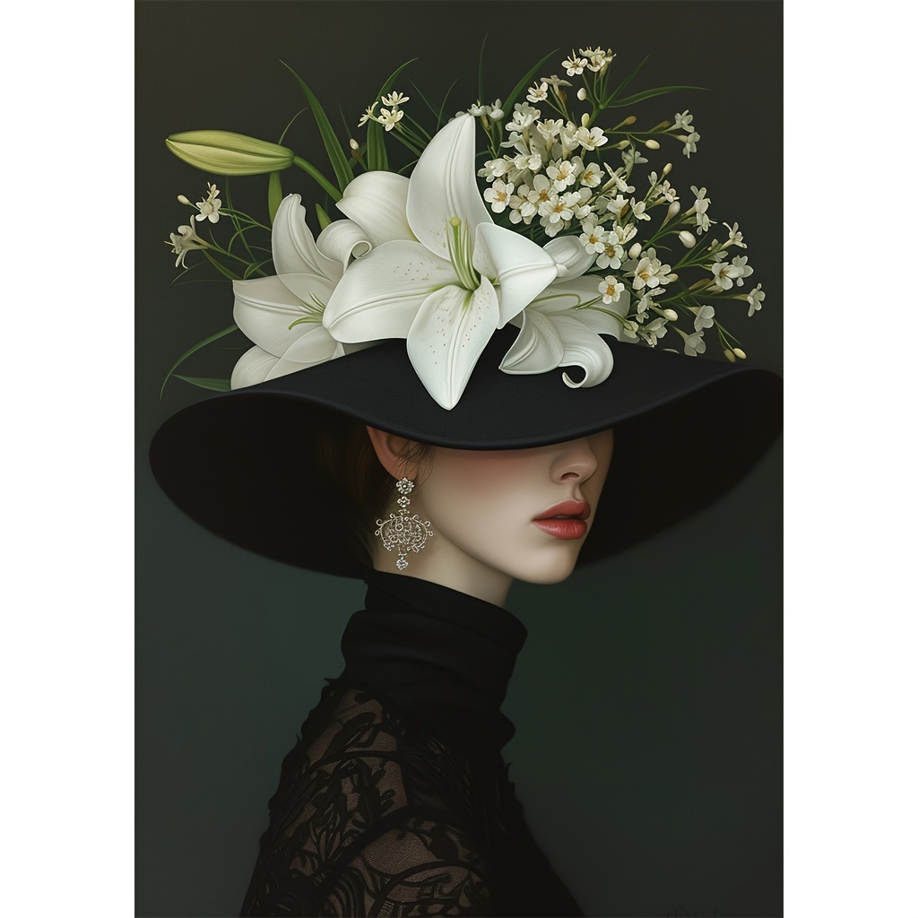 

Round Diamond Painting Kit 1pc, Elegant Lady With Hat And Flowers, 30x40cm, Acrylic Diy Craft Art For Home Decor, Perfect Gift