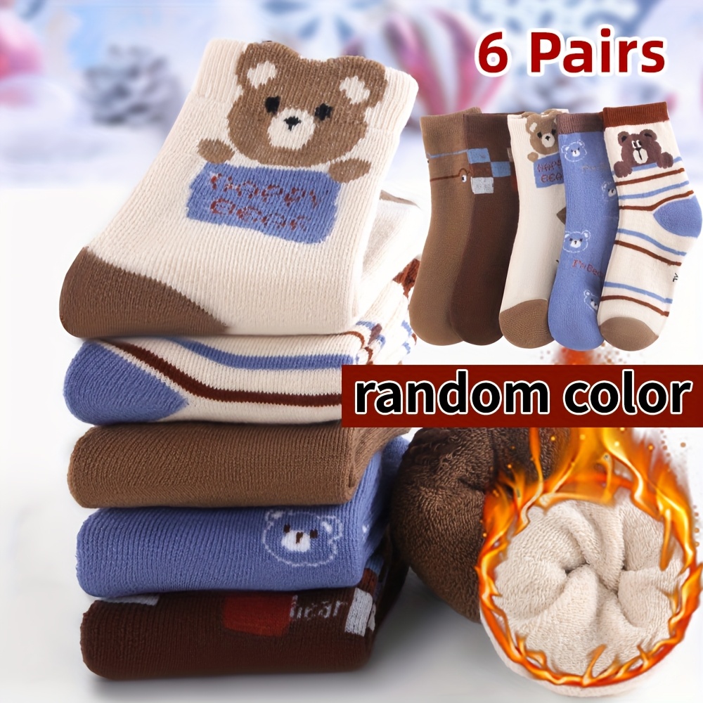 Image of 6-pair Boys' Winter Thermal Socks, Children's Thickened Plush Mid-calf Socks, Cold-proof Towel Floor Socks, Suitable For Cold Weather, Color Random