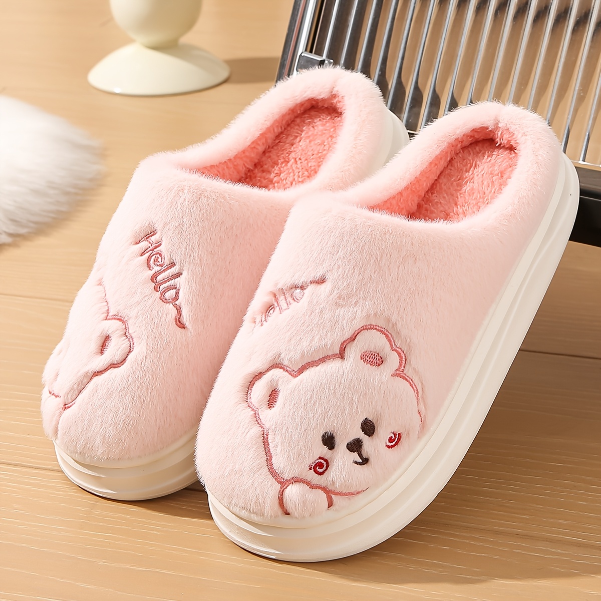 TEMU Autumn/winter Women's Sweet And Cute Plush Warm Slippers, And Wear-resistant Slippers, Women Shoes