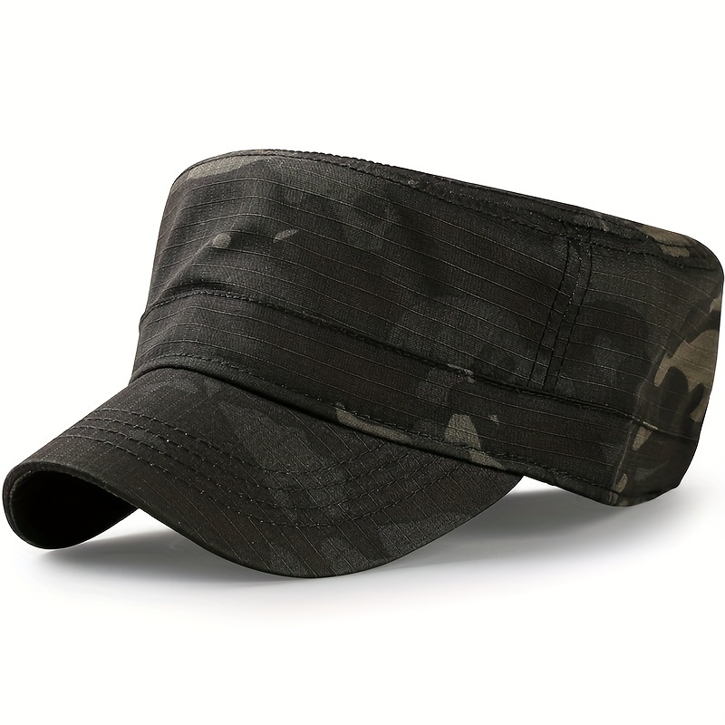Adjustable Men's Camo Baseball Cap - Fashionable Military-style Flat Top Hat With Durable Polyester, Camouflage Pattern For Outdoor Sports & Truck Driving