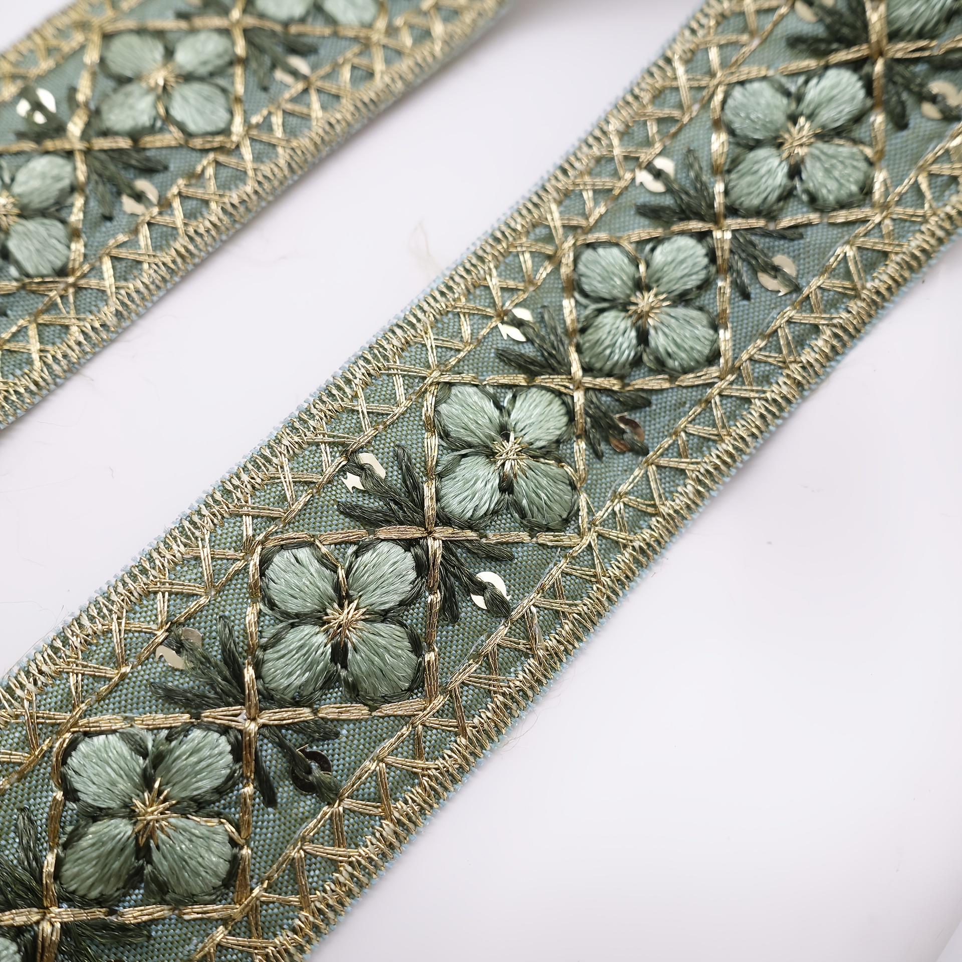 TEMU Tissu à carreaux verts matcha de 2,8 cm, tricoté avec motif de à , bordure découpée, , , petite garniture à paillettes