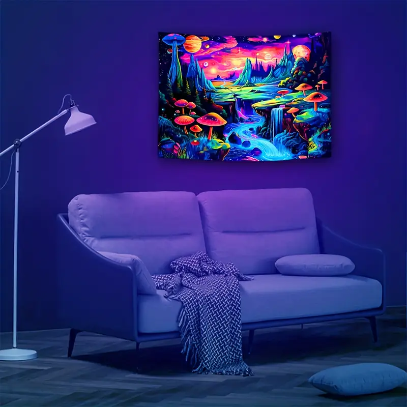 Wandteppich Schwarzlicht Schwarzlicht Wandteppich 3D Abstrakte Geometrische Neon Wandteppich UV Reaktive Wandbehang Party Hintergrund Gamer Zimmer Kor ästhetisch Lil Peep Wandteppich