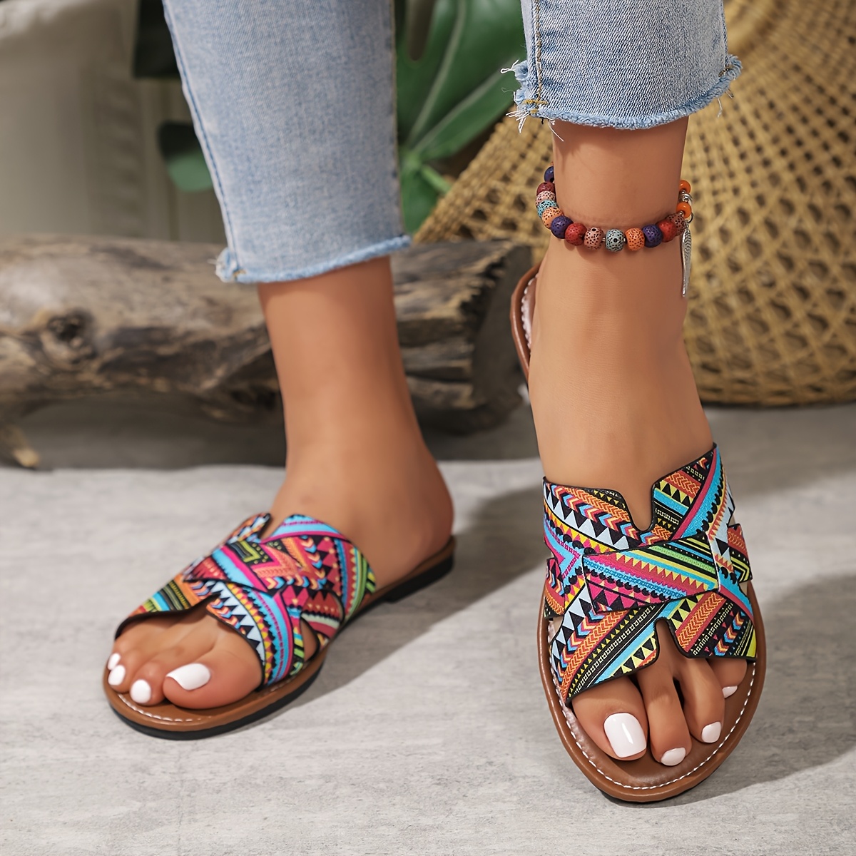 Women'S Summer Casual Slide Sandals - Open Toe, Flat Heel, Slip-On Upper with Man-Made Insole & Rubber Sole, Stylish Beach Footwear