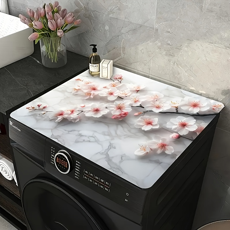 TEMU 1pc 0.3cm Thickened Black And Pattern With Cherry Design Dish Drying Mat - Durable And Easy-to-clean Washer And Dryer Mat, Suitable For Laundry