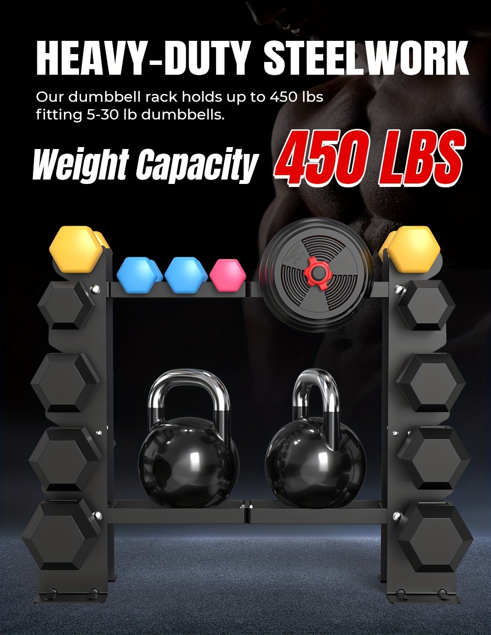 Dumbbell storage rack holding a lot of dumbbells sold by 100 Spartans