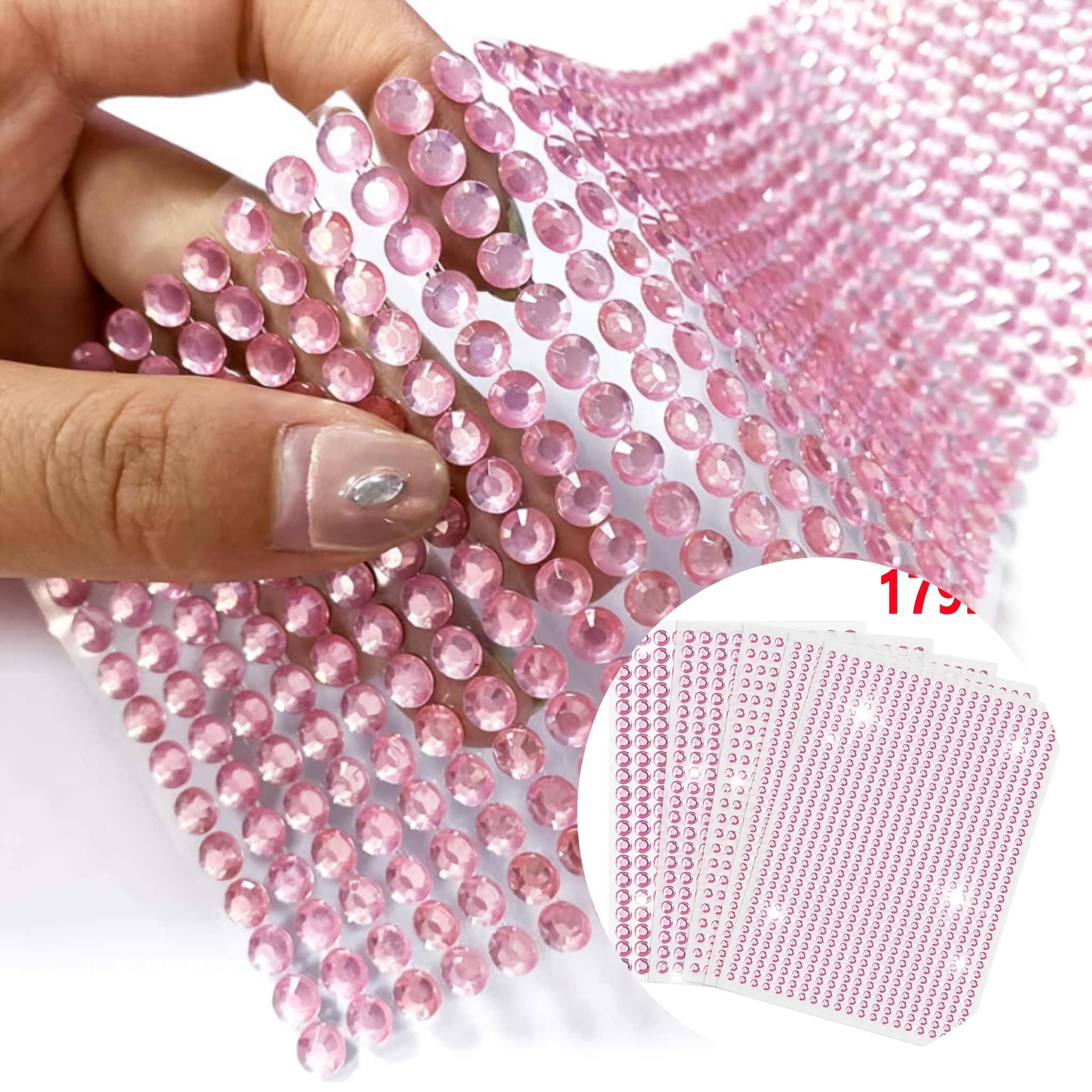 TEMU Pink Sparkling Gemstone Rhinestone Stickers, Gemstone Decals, Self-adhesive Jewelry Stickers, Craft Glitter Rhinestone Stickers, Eye Makeup