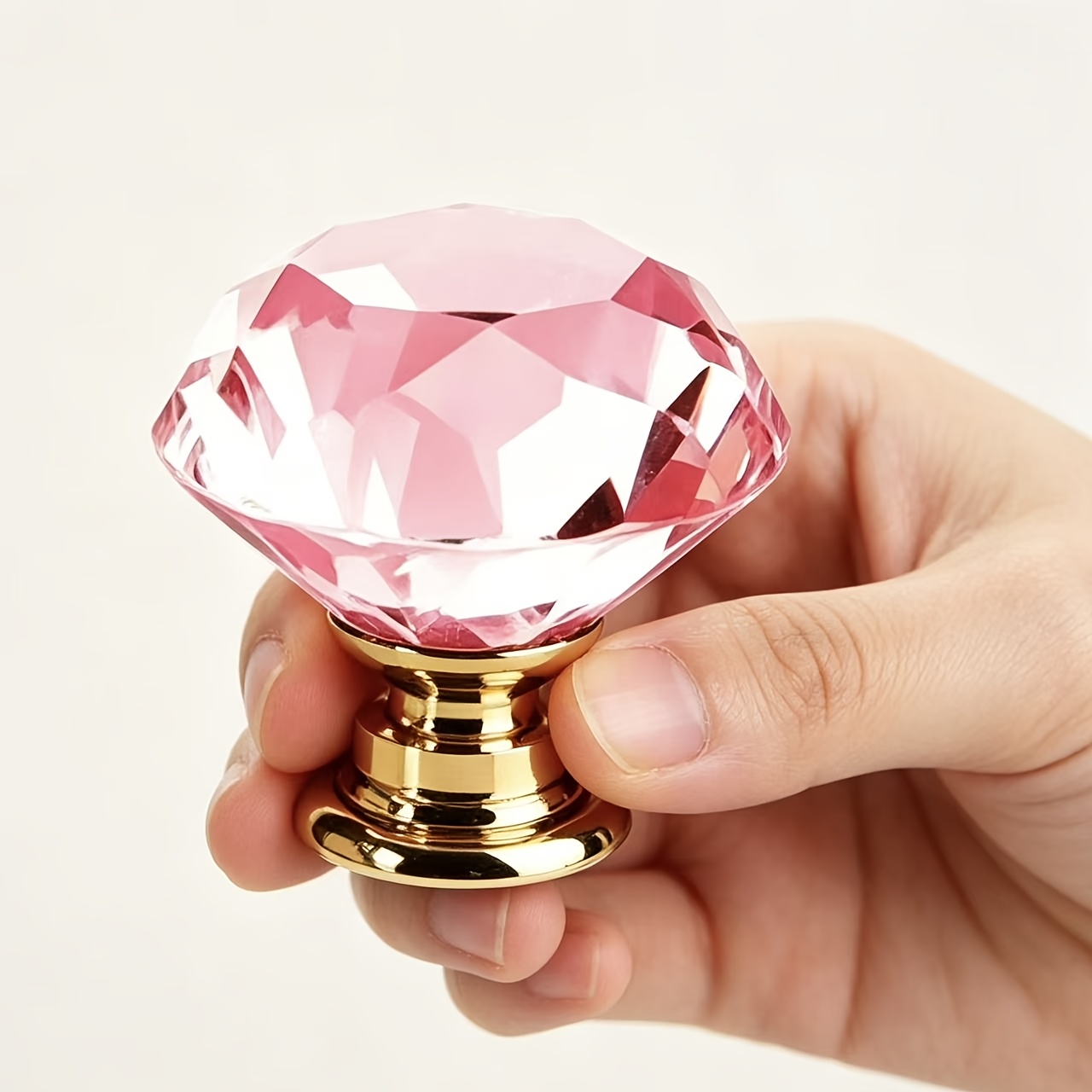 TEMU Poignées de tiroir en cristal, 9 pièces boutons de meuble, pour commodes, avec vis coupables, poignées en verre (lot de 9 pièces, rose-doré)