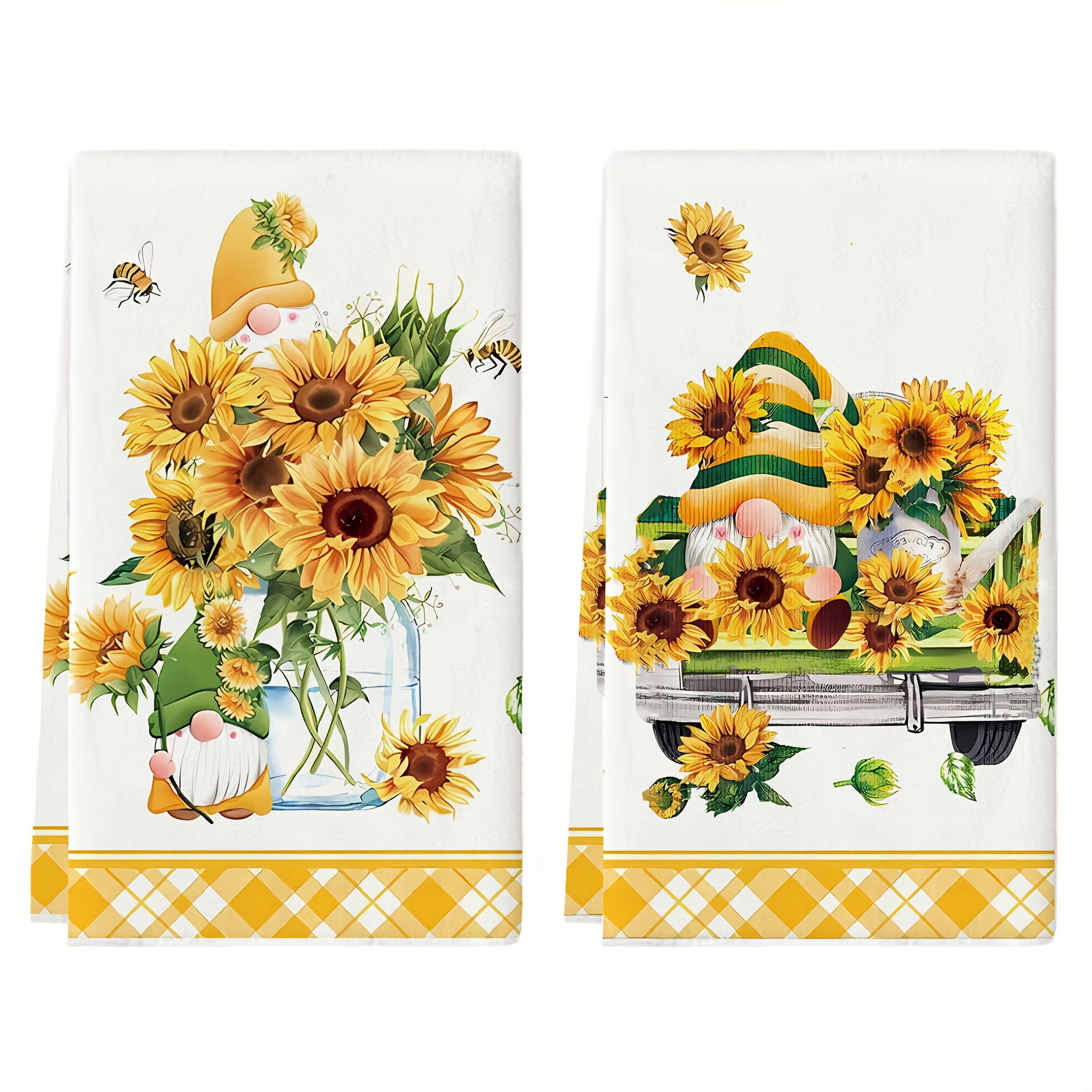 TEMU Cleaning Cloth 2pcs Kitchen Towel, Featuring A Gnome, Bee, And Sunflower Design, Perfect As A Birthday Or Housewarming Gift For . Highly