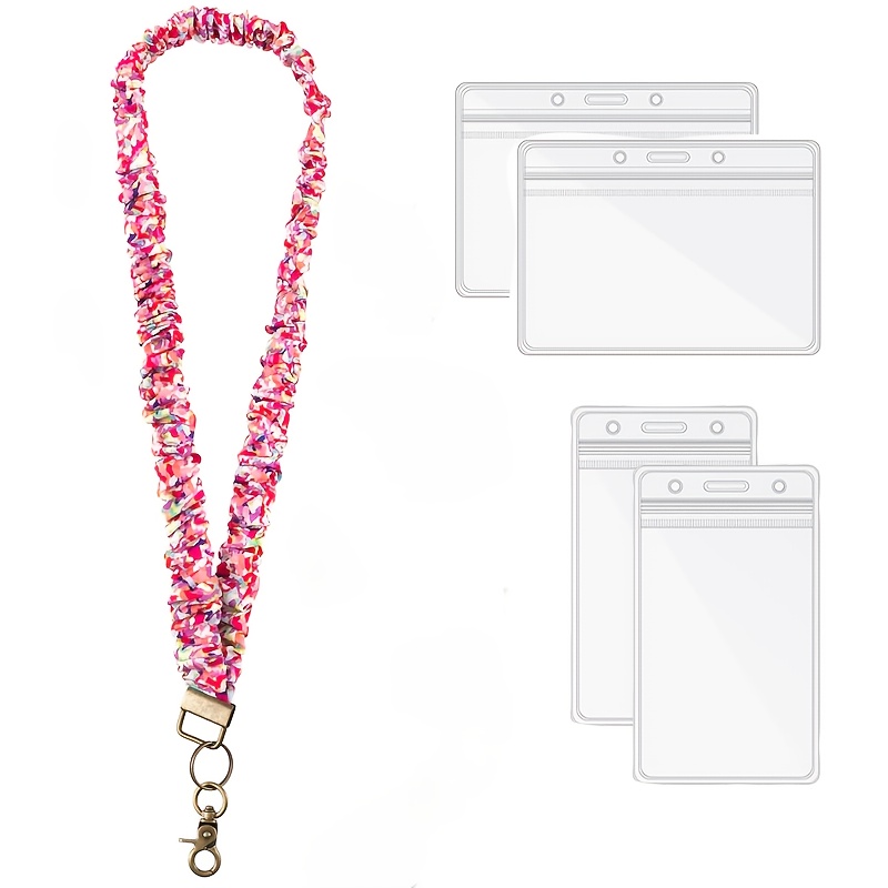 TEMU 1 Elastic Stretchable Lanyard For Id Badges And Keys, Adjustable Cute Hair Tie Keychain With Clip, Teachers, Nurses, School, Office Use