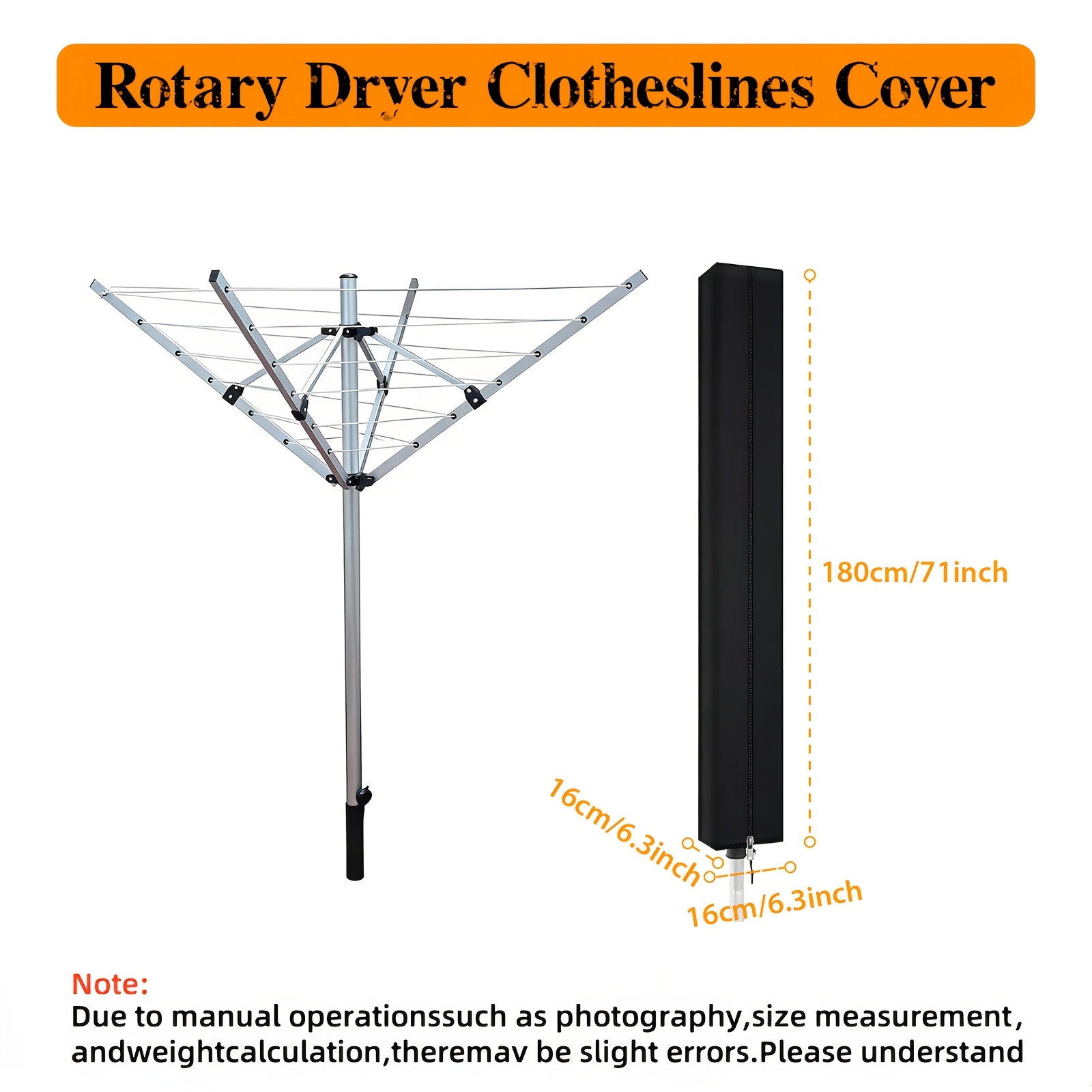 Image of Rotating Clothesline Cover With Zip Closure And Drawstring Hem, From 300d Oxford Fabric For Protection. Suitable For Most Garden Rotating Clotheslines, Drying Racks