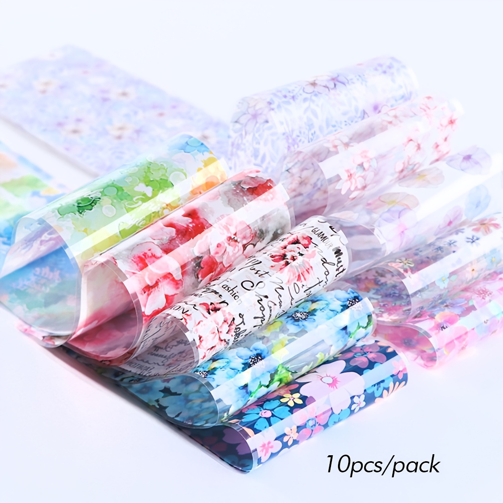 10pcs Spring Summer Flowers Nail Transfer Foil Cherry Newspaper Roses Diy Nail Foil Decoration