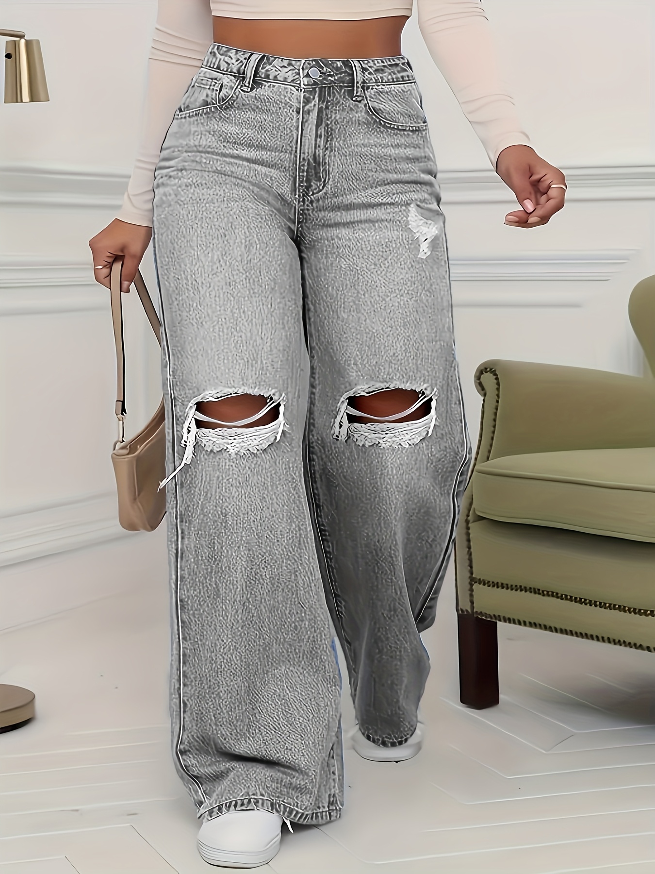 pantalones anchos agujeros mujer women's clothing Temu Spain