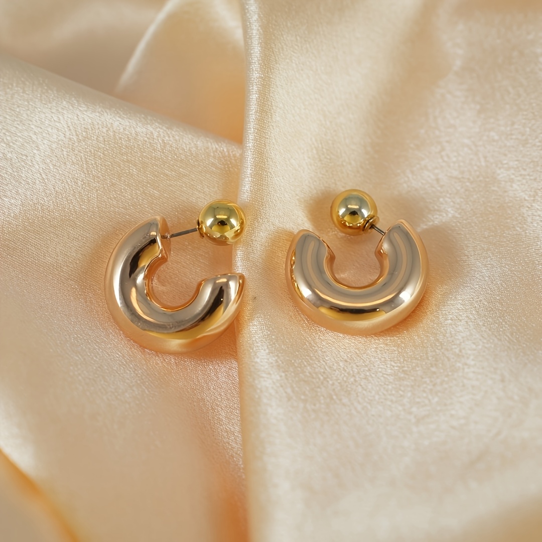 Modern C Shape Dangle Earrings with Golden Accents