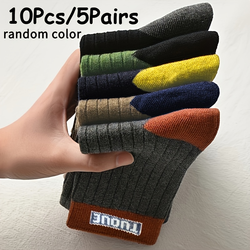 E-shop 10 Stück/5 Paar Herren verdickte warme Wintersocken – Plüsch-Strick, zufällige Mehrfarbigkeit, alle Jahreszeiten – geeignet für Sport, Business,