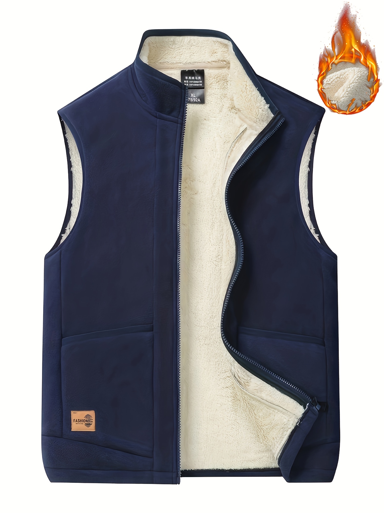 ανδρικό μονόχρωμο φλις γιλέκο χωρίς μανίκια με τσέπες, casual ζιπ-απ γιλέκο με σταντ κολάρο, ιδανικό για φθινοπωρινές και χειμερινές εξωτερικές δραστηριότητες, εξωτερική ενδυμασία Στοιχεία είδους 0