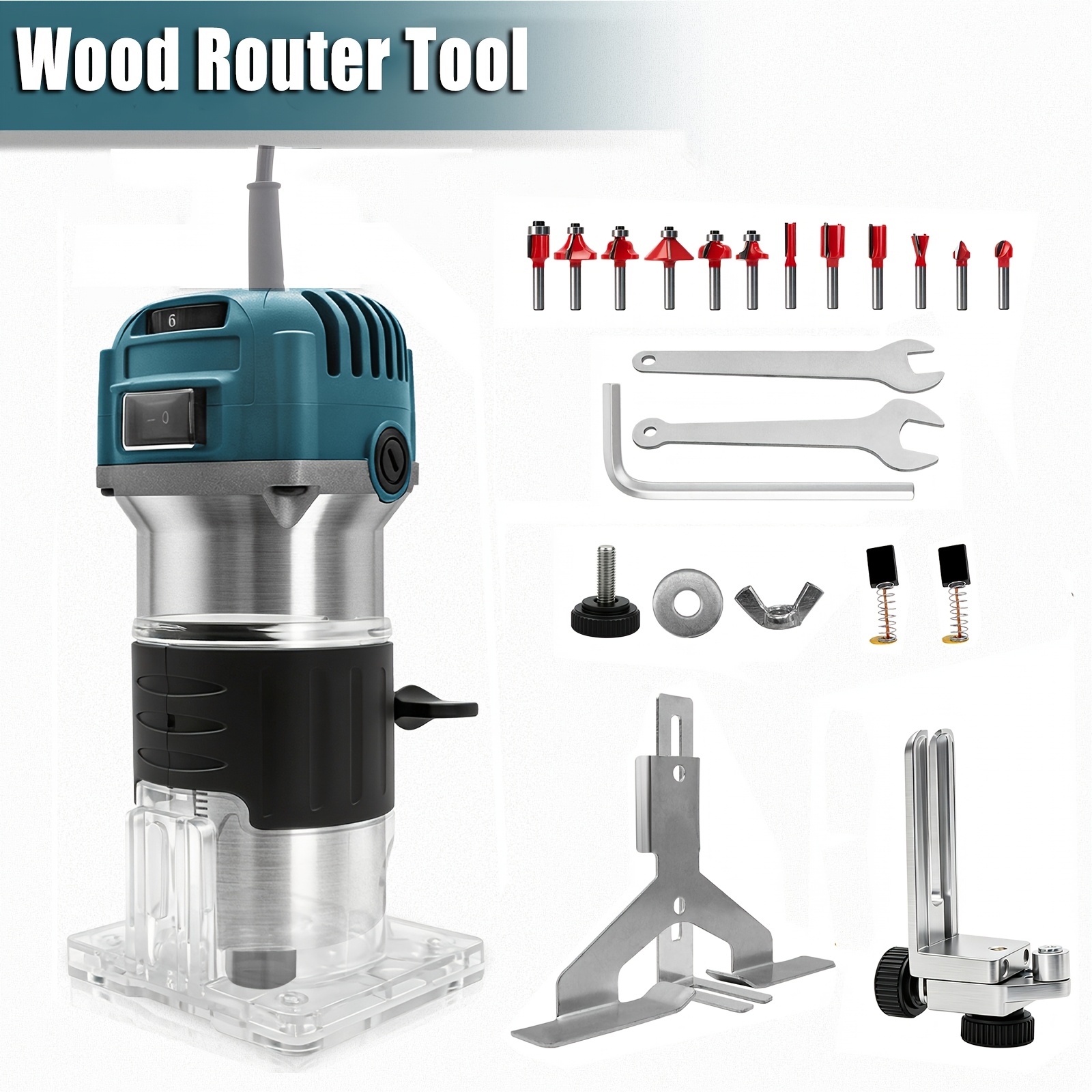 Handheld Electric Woodworking Router, Variable Speed Palm Trimmer With 12 Router Bits, Guides And Additions, For Home Woodworking, Furniture Making, Cabinet And Door Trimming
