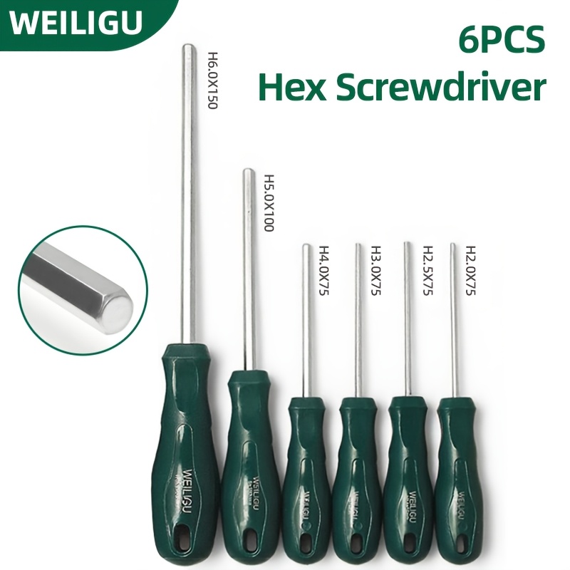 TEMU 6pcs Set Of Common Hex Key Screwdrivers, H2-h6, Suitable For 2.5mm To M8 Hex Screws, Manual Magnetic Screwdriver, Made Of High-quality Carbon