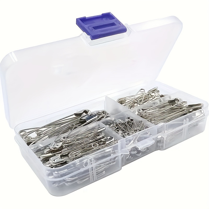 

A Pack Of 260 Silvery Nickel-plated Steel Safety Pins In 5 Different Sizes, With Sharp Edges, Suitable For Clothing, Sewing, And Crafts.