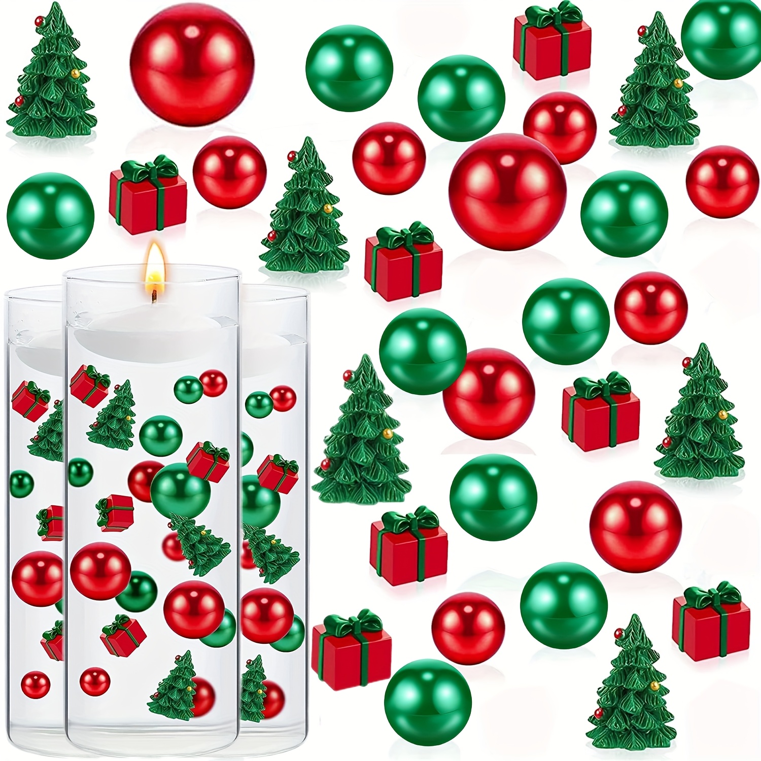 Image of 103pcs Of Christmas Vase Fillers, Floating Candle Centerpieces In Gift Boxes For Christmas Tree, Suitable For Holiday Decorations, New Year, Home Decor, And Winter Table Party Decorations