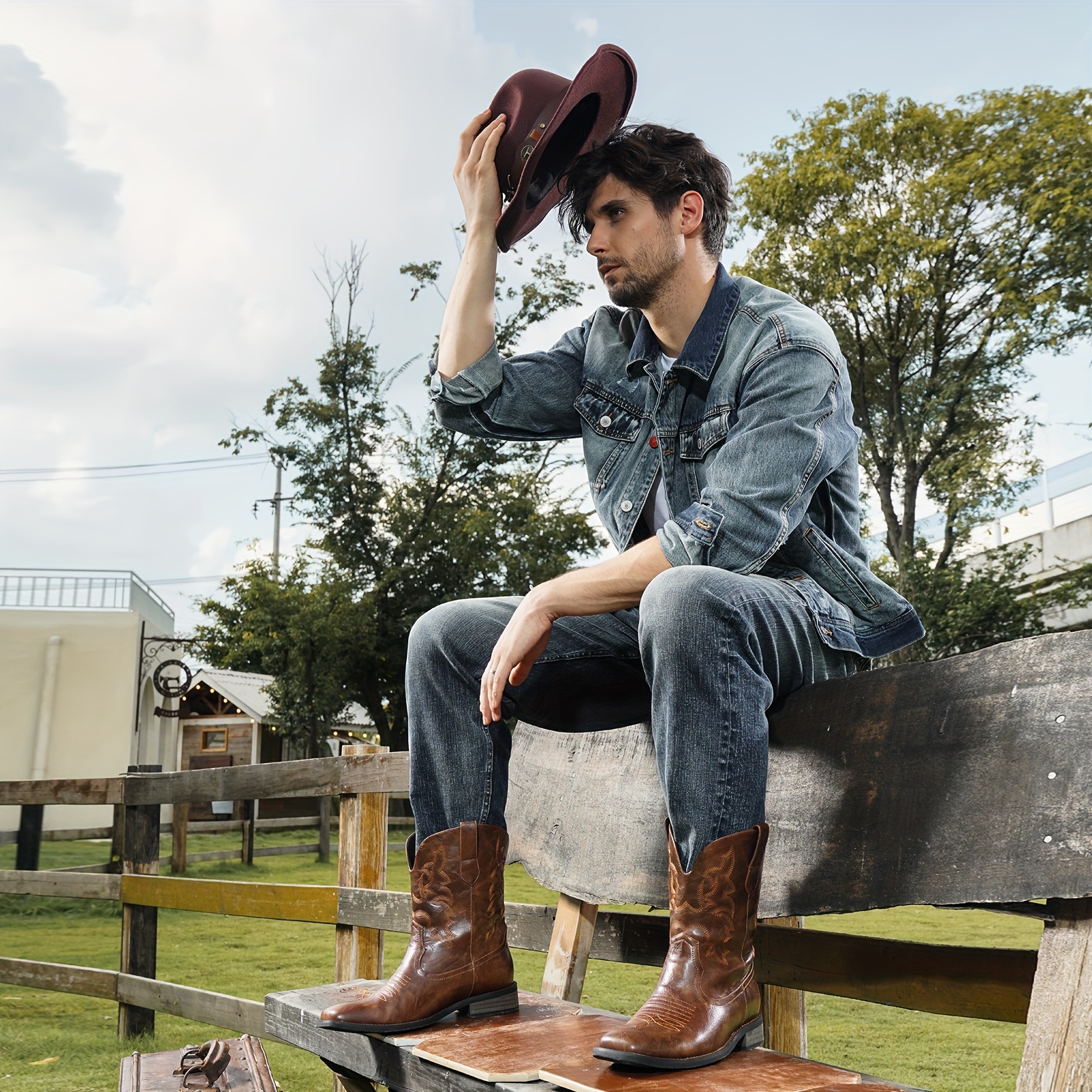 Low heel cowboy boots mens best sale