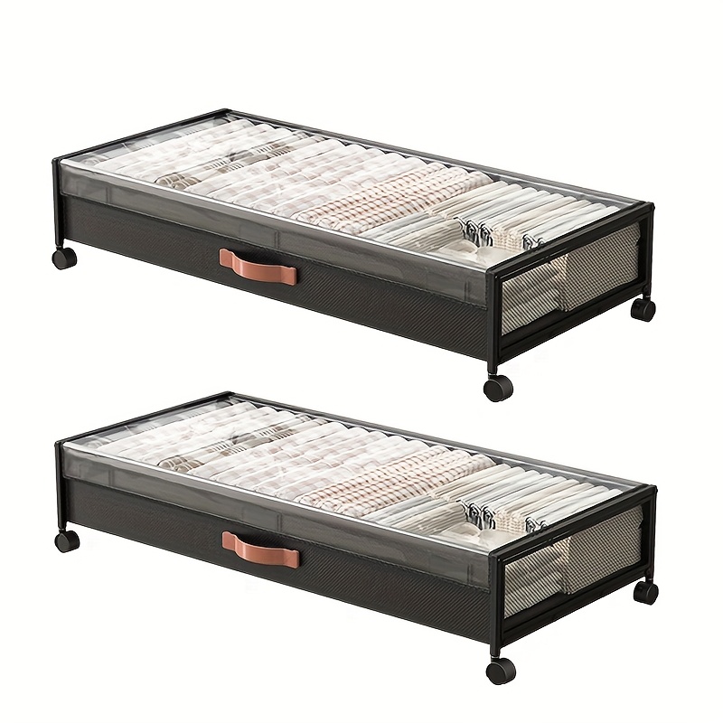 TEMU Large Under Bed Storage With Wheels, Under Bed Storage Containers With Clear Window&label, Rolling Under Bed Storage Metal Drawer For Clothes, Shoes, Toys, Blankets, Books, Under-bed Storage