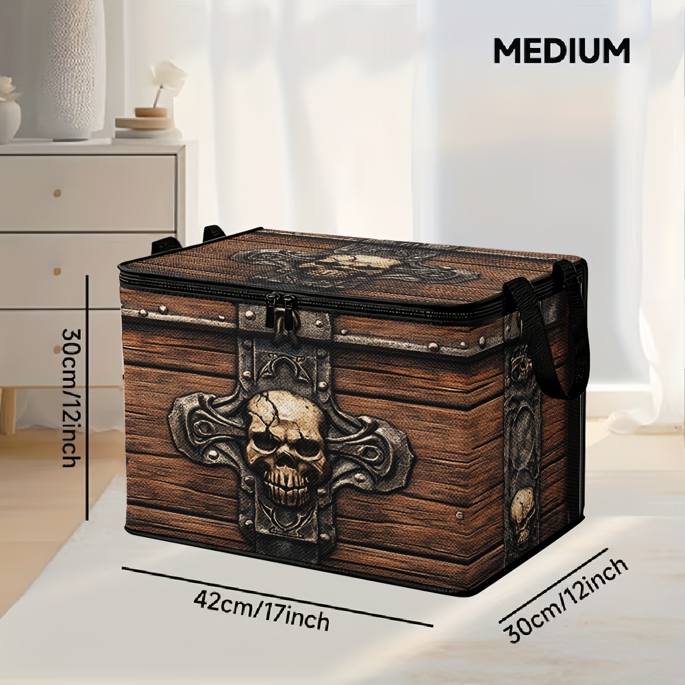 TEMU 1pc 2d Flat Storage Basket, Medieval Pattern Print Design, Polyester Lid, Ideal For Pet Supplies Laundry Car Trunk Living Room Organization,