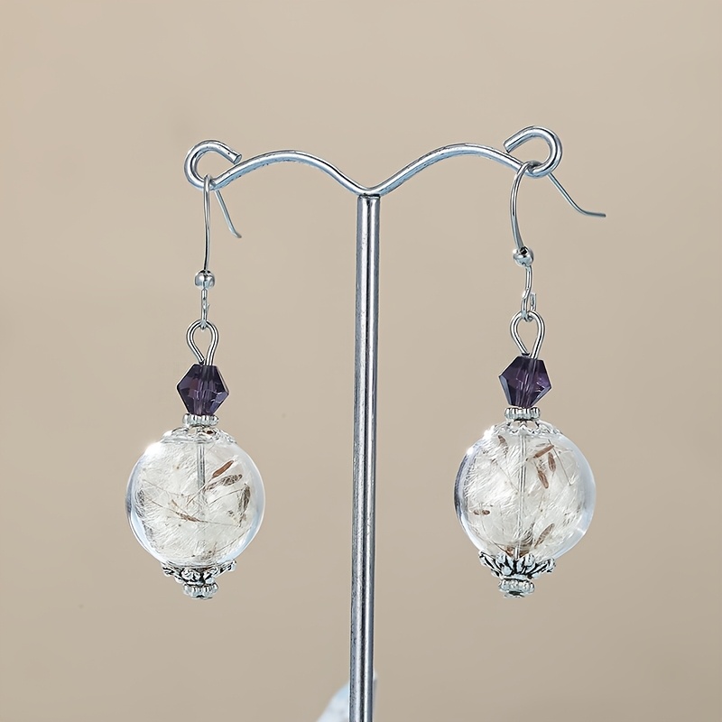 TEMU Retro Ethnic Style, Teardrop Shaped Transparent Glass Industrial Dandelion Earrings, Innovative And Unique Women's Pendant Earrings, Party Gifts