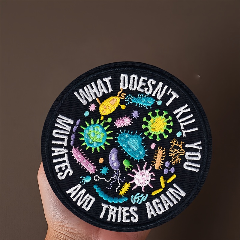 TEMU 1pc/3pcs "what Mutates And Again" Durable Embroidered Patch, Reusable Microbiology Iron-on Or Sew-on Badge For Outdoor Camping, Science