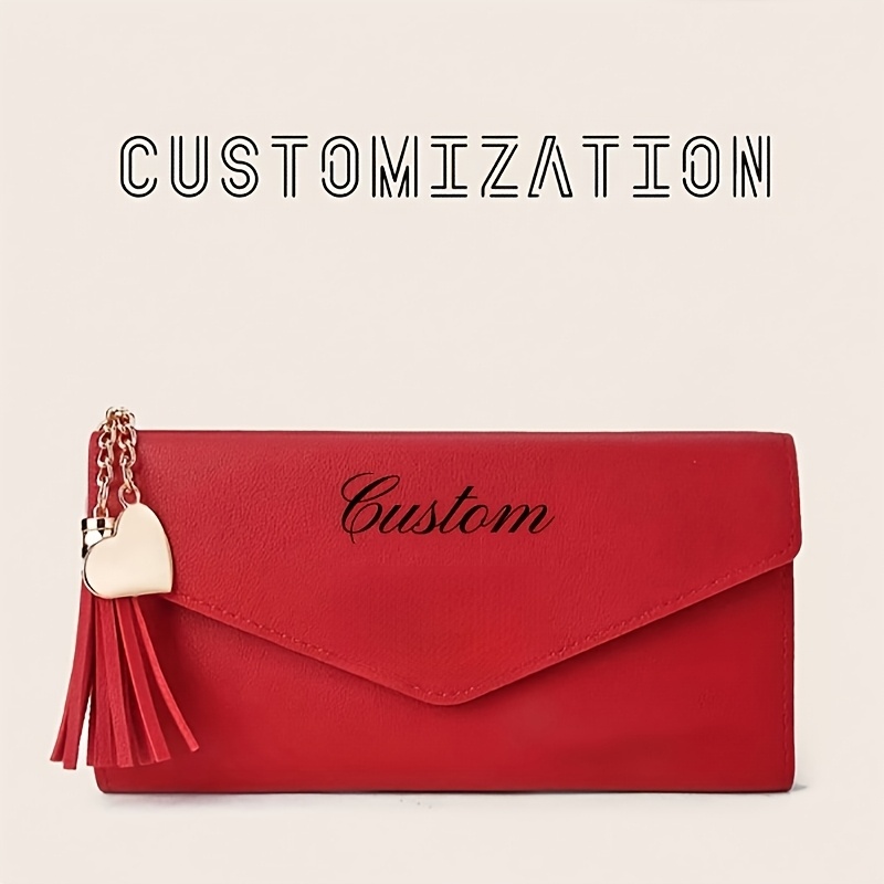TEMU 1 Custom Love Ladies Wallet- Personalized Name Tri- Fold Handbag With Fringed Jewelry, Multiple Colors Black, Grey, Pink, Purple, Perfect Gifts
