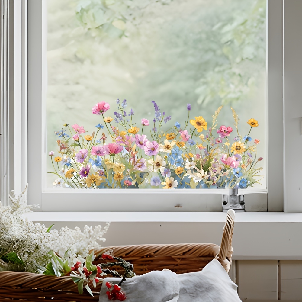 TEMU 1pc Colorful Window Cling - Vibrant Electrostatic Floral Decal For Bedroom, Living Room, Fridge & Cabinet, Self-adhesive , Artistic Plastic Wall