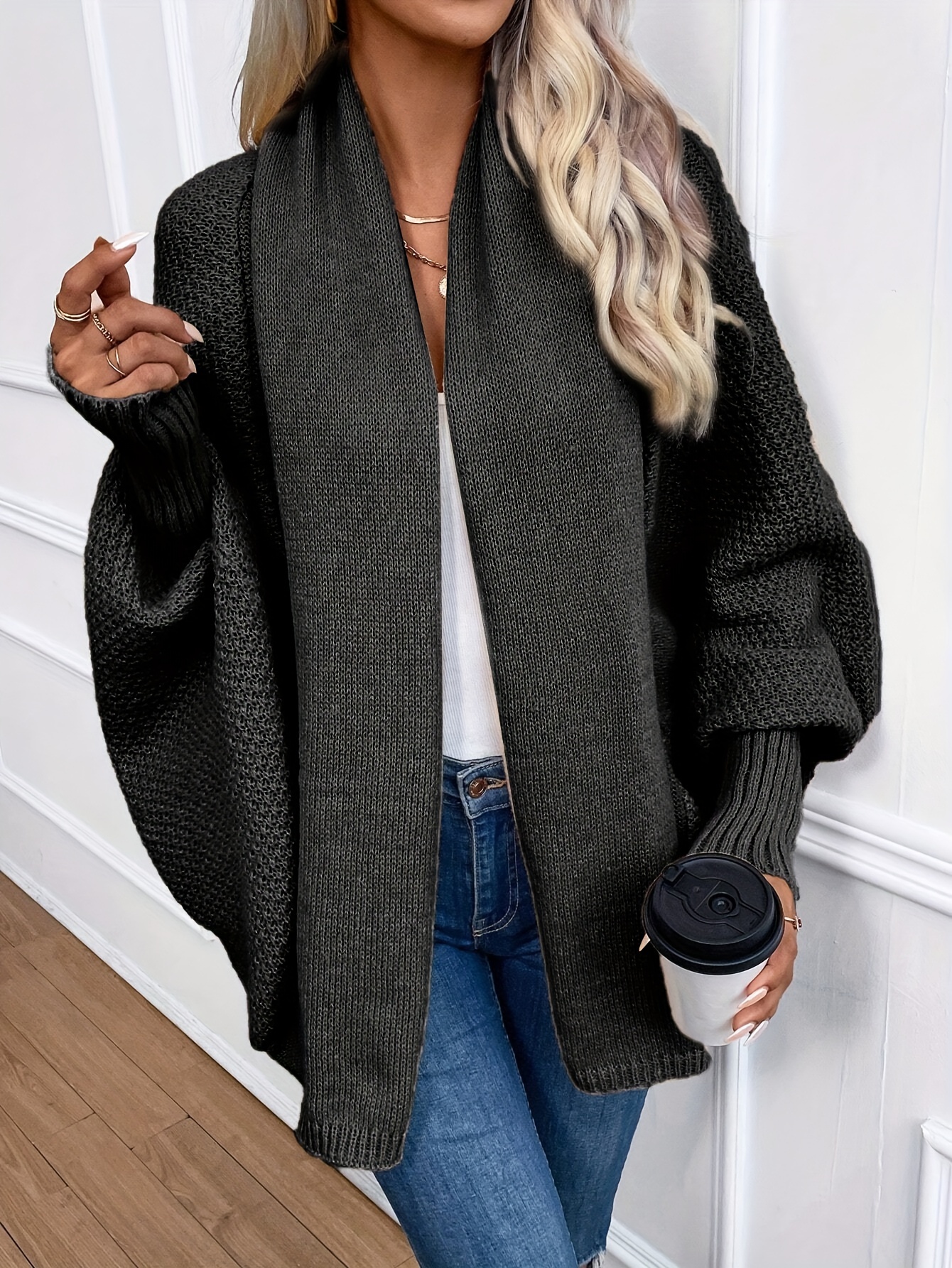 Batwing Sweater Black Batwing Cardigan Batwing Sleeve Open Front