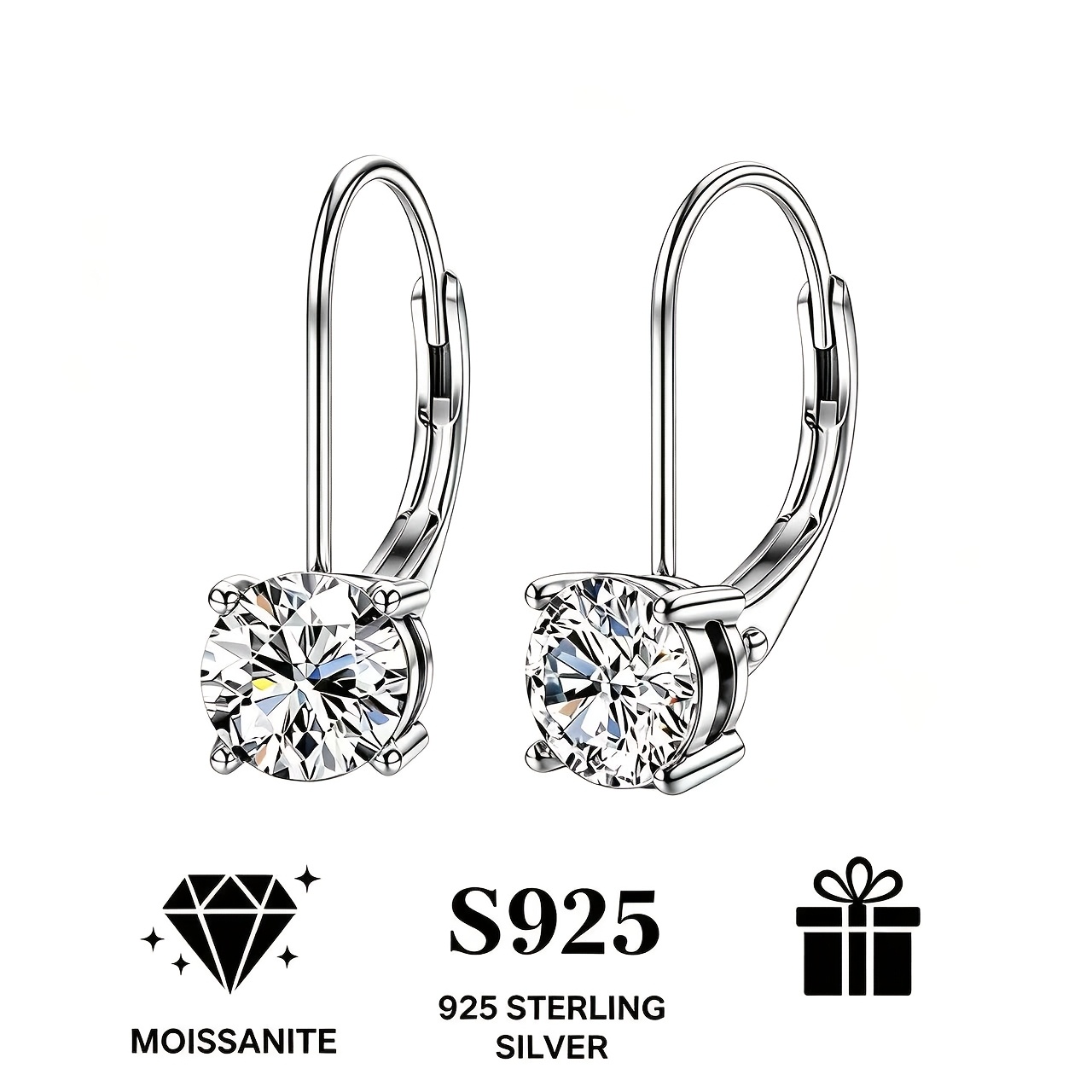 TEMU A Pair Of Earrings, 925 Sterling Silvery, 1 Carat Moissanite, Four-prong Earrings, Fashionable And Simple, , Suitable For Birthdays,