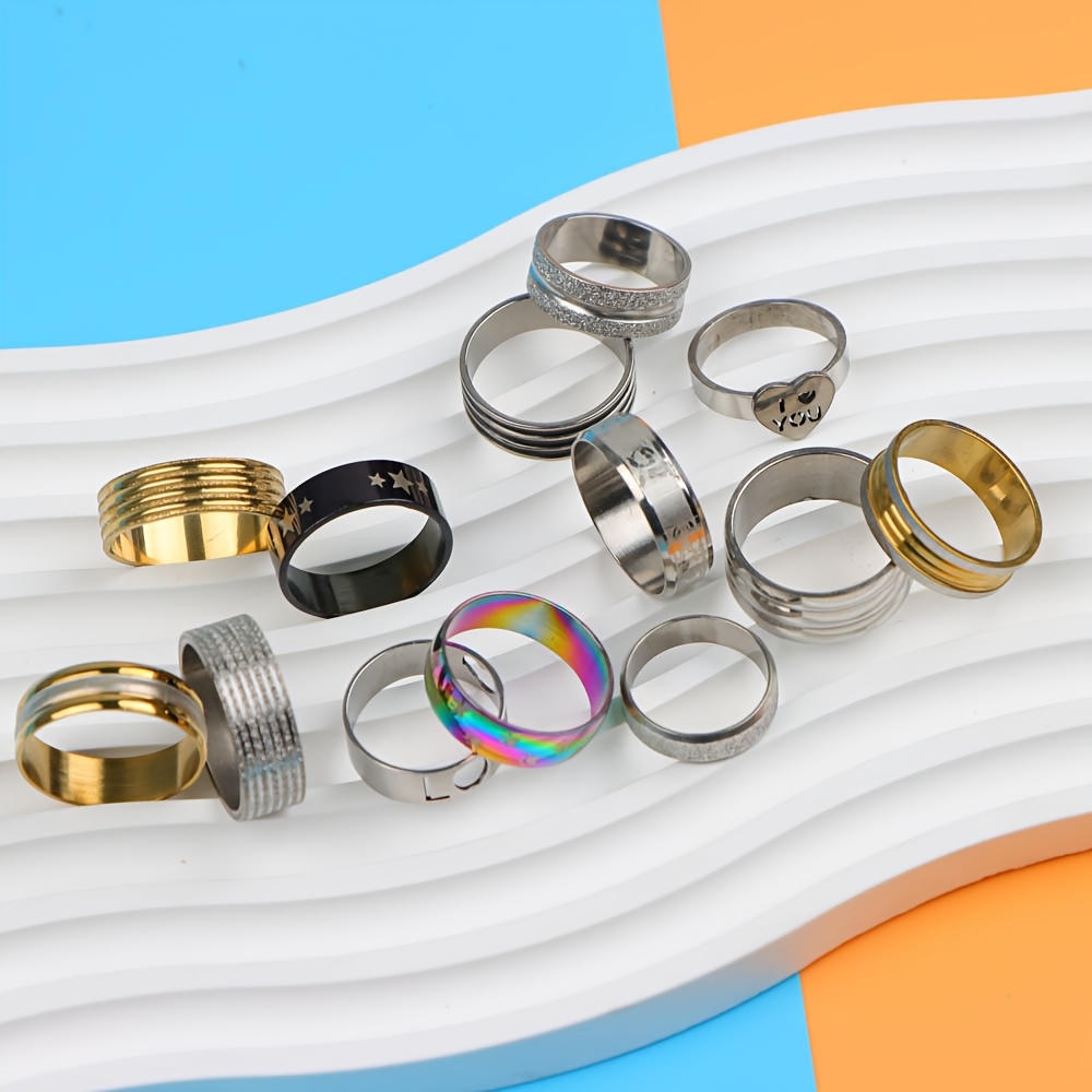 20pcs Printed Striped Stainless Steel Rings Mixed Style
